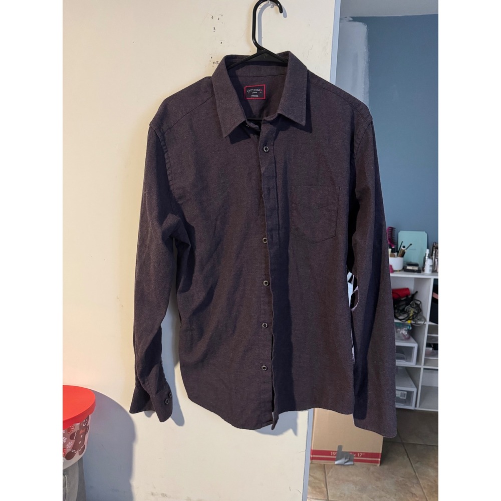 Untuckit Mens Long Sleeve Button Down Shirt Large Purple Grey Heathered Top